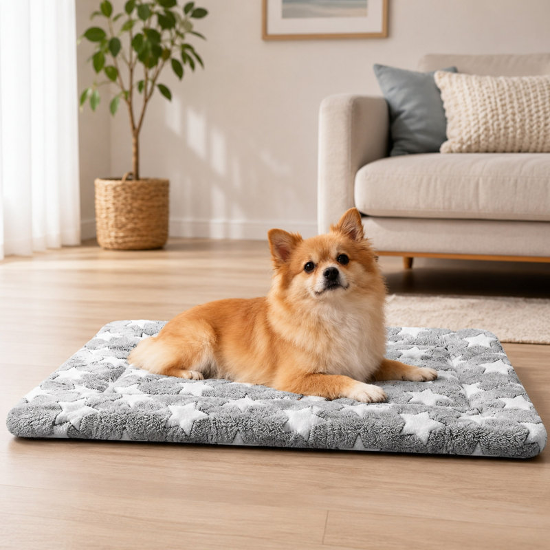 Reversible Dog Bed Mat with Washable Crate Pad Design