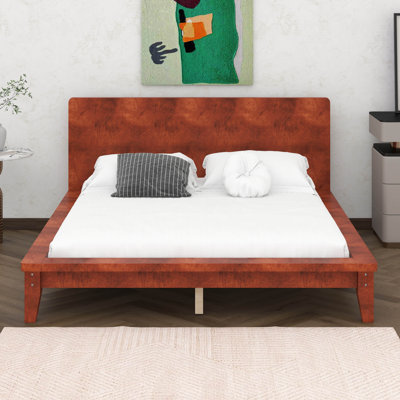 Wood Bed Frame With Solid Headboard