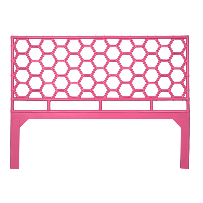 Honeycomb Wicker/Rattan Open-Frame Headboard, Hot Pink, King