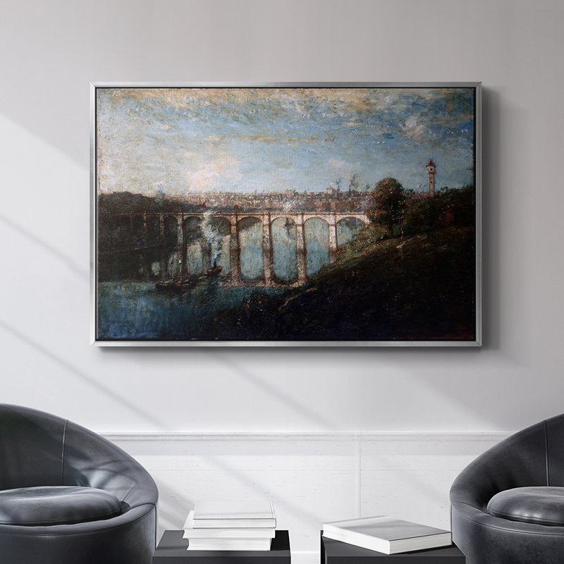 Paysage rétro - DXI, Toile avec cadre argenté, H 27 po x l 41 po x P 2 po