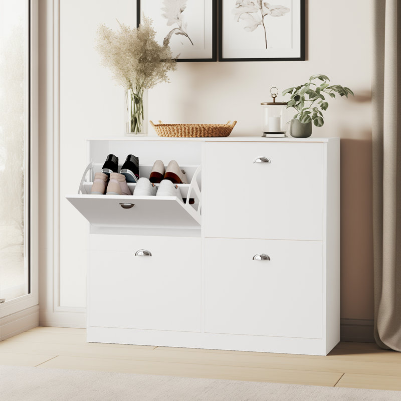 16 Pair Shoe Storage Cabinet, White