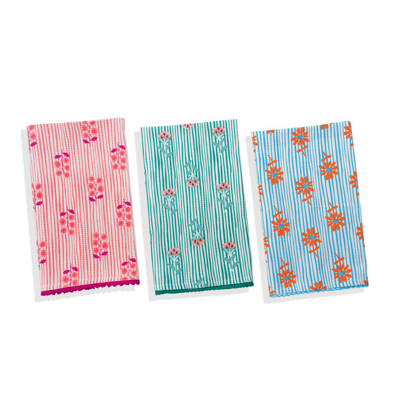 Summer Floral Stripe Kitchen Towel Set
