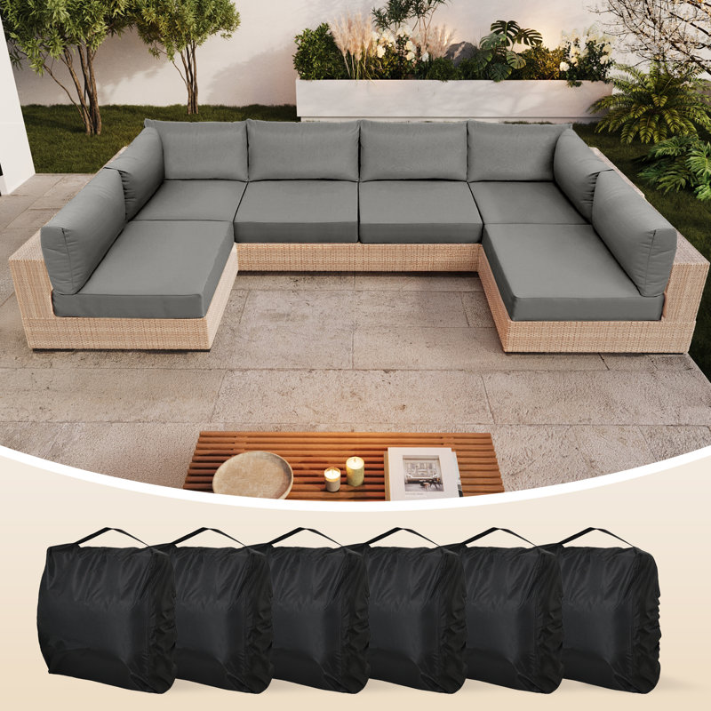 14 Piece Set Of Outdoor Replacement Cushions, For Patio Furniture, Waterproof, Stain Resistant, Fade Resistant, Heat Pressing TPU, Outdoor Olefin Fabric, Suitable For 6-Seater Sofa Cushions, Dark Gray