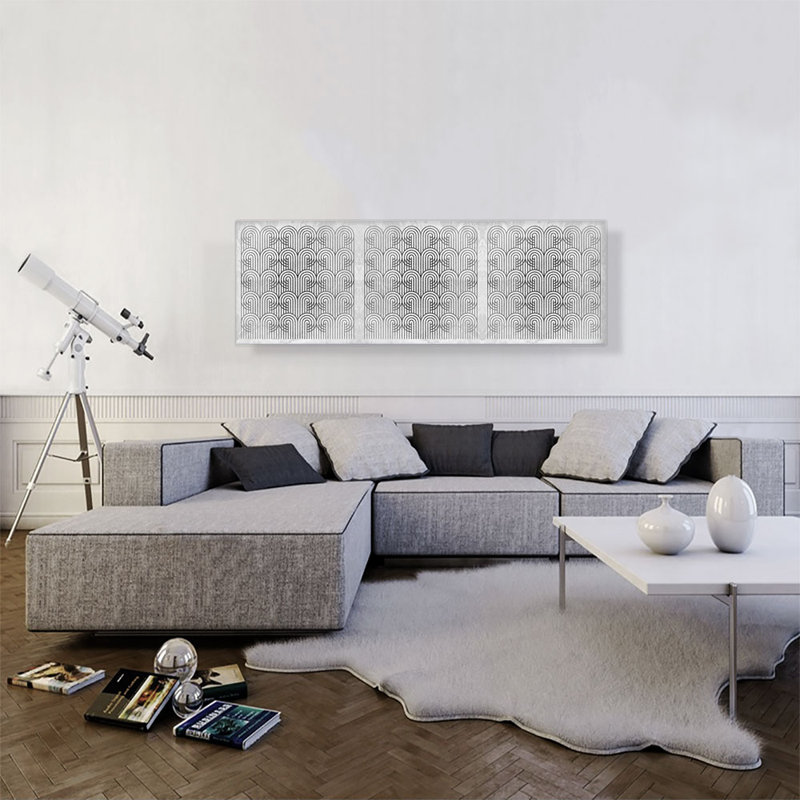 " Geometric Gray White ", 16" H x 48" W x 1.5" D