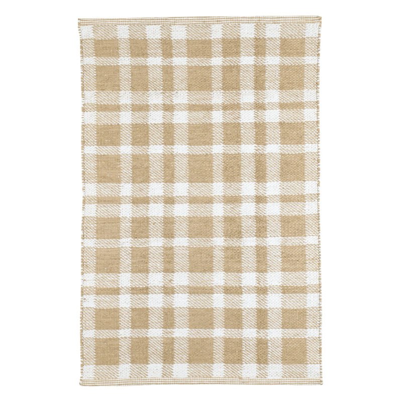 Tattersall Khaki Handwoven Indoor/Outdoor Rug, Rectangle 7'6" x 9'6"