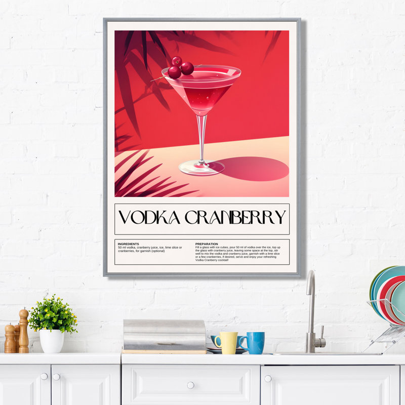 Vodka canneberge Cape Cod Cocktail - Art mural cocktails, Cadre flottant argent, H 20 po x l 12 po