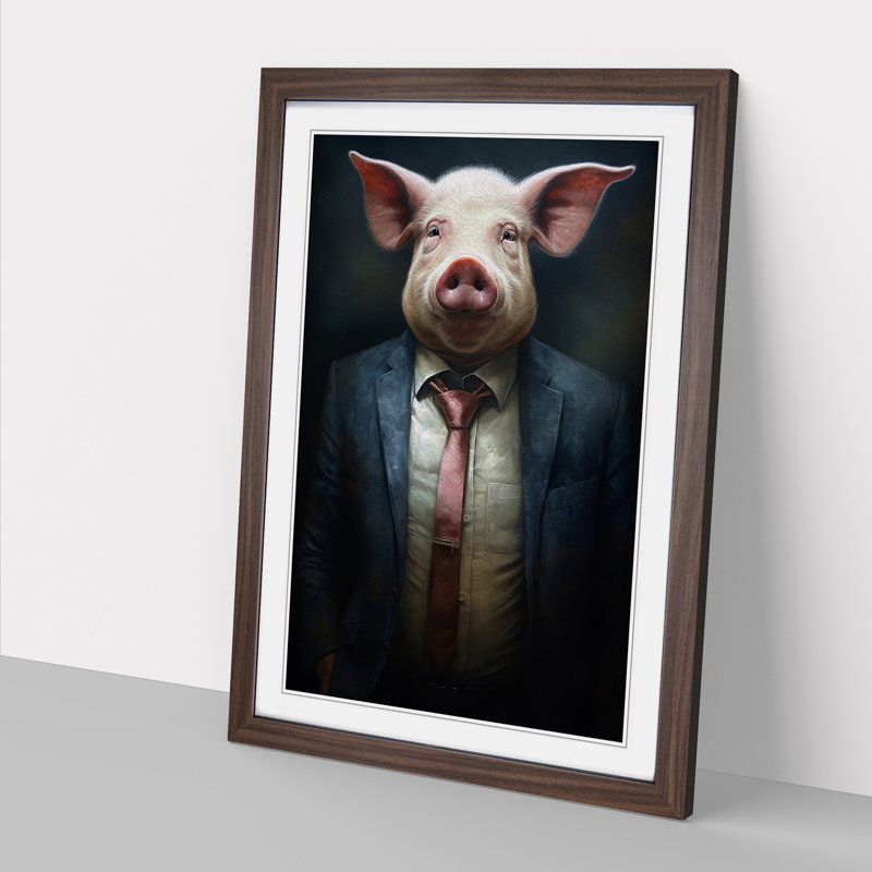 Pig In A Suit Painting No.4 - Single Picture Frame Print on Wood, Walnut, 34" H x 25" W x 2" D