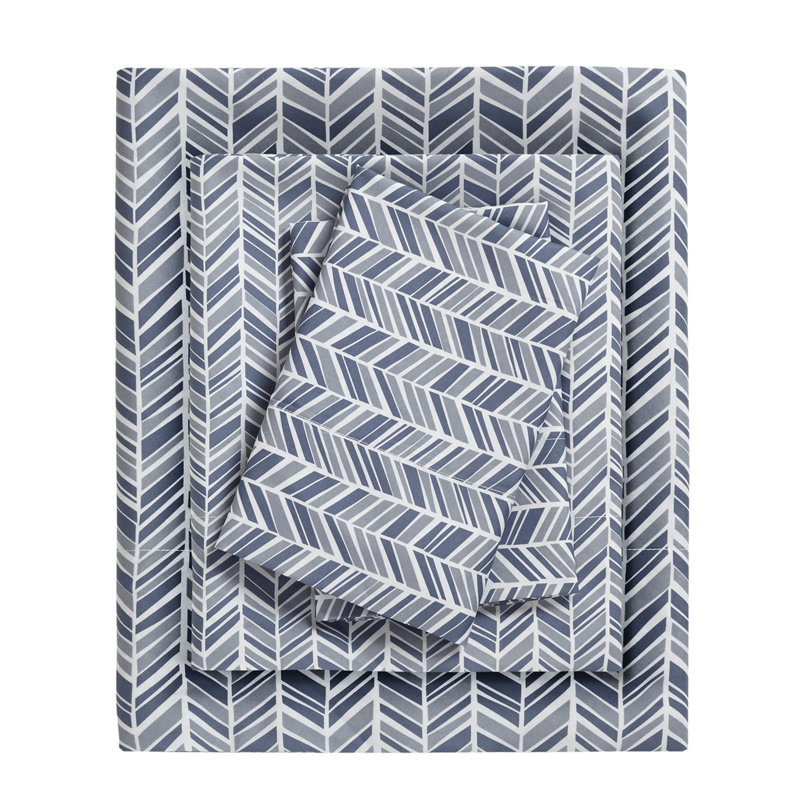Chevron Printed Microfiber Sheet Set, Queen, Blue