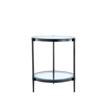 Table basse élégante et minimaliste, verre trempé transparent, cadre industriel noir mat, plateau et tablette en verre, chaleur / choc, capacité de charge en acier, élégance moderne, table à gratter et à surface facile