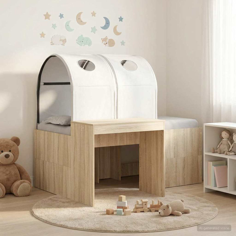  Bed with Tunnel 4 pcs Engineered Wood Frame Bedroom Furniture Modern, European Toddler (80 x 160cm), Artisan Oak/White