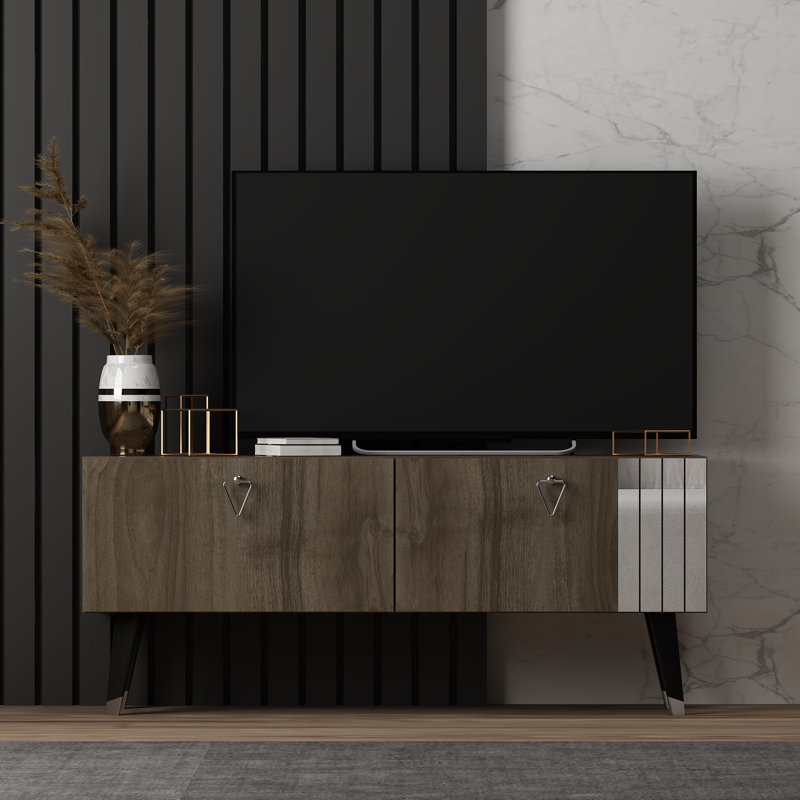 Meuble télé élégant, finition noyer, 47,2 po x 11,8 po x 19,7 po | 100% panneau de particules enduit de mélamine, épaisseur: 0,7 pouce | Pieds en PVC durable (5,9 pouces de hauteur) | Design moderne pour le salon et les espaces de divertissement