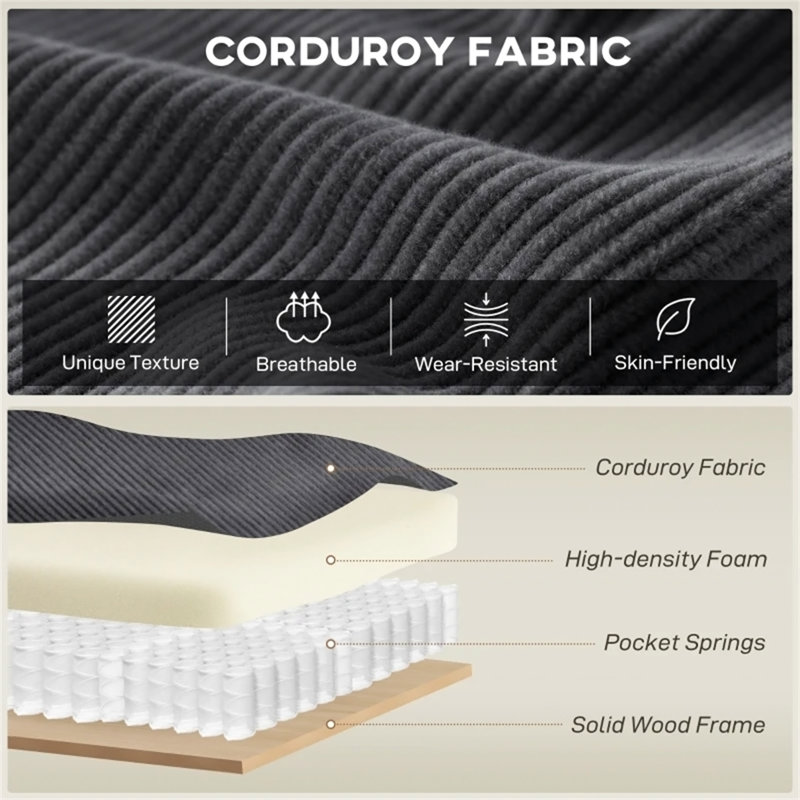 Canapé modulaire Luxury, Velours côtelé gris foncé, Orienté vers la gauche
