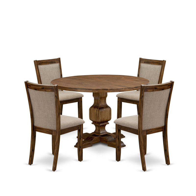 Ensemble de table de salle à manger 5 pièces - Table de cuisine ronde et 4 chaises Parson de couleur brun clair avec dossier haut - Finition noyer antique