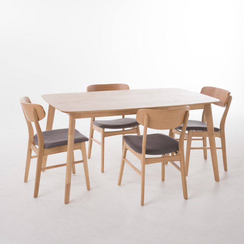 Machuca 4 - Person Four Leg Dining Set, Natural Oak, Dark Gray