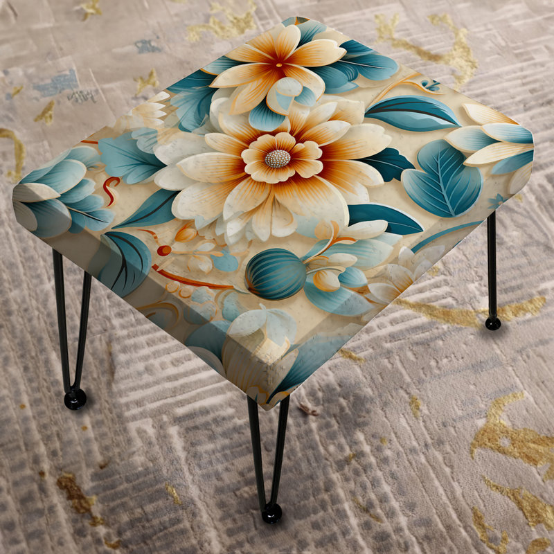 Fleurs rétro marocaines aux tons riches - Repose-pieds rectangulaire damassé