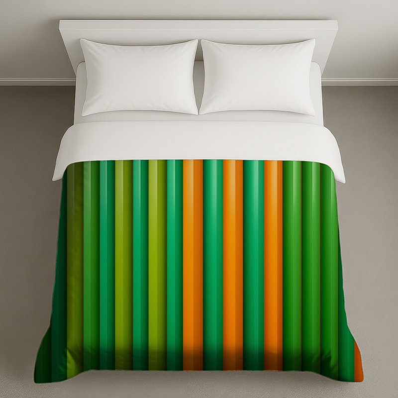 Housses de couette à rayures verticales vertes et orange, Très grand lit