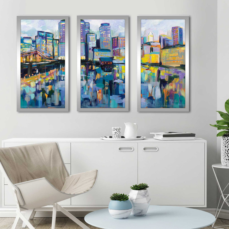 Boston Harbor - peinture sur cadre 3 pièces, L 40,5 po x H 25,5 po x P 1 po
