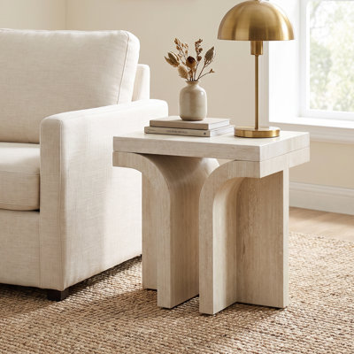 Table basse carrée moderne en faux marbre avec pieds arqués - 55 cm