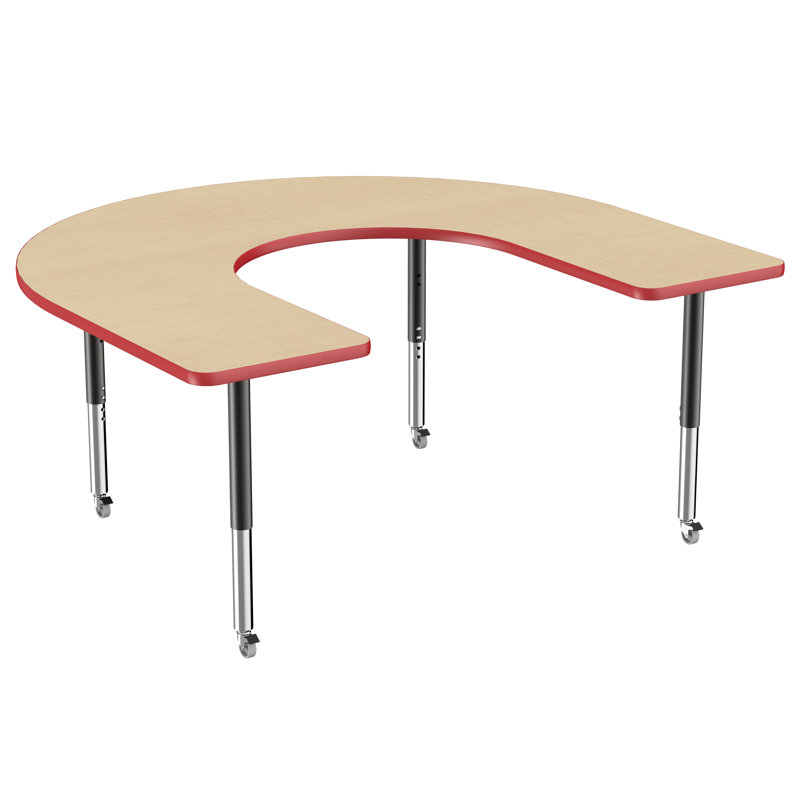 Table d'activité 60 "x 66" en forme de T avec pieds réglables, Maple/Red/Black, Super, Noir, noir, noir, noir