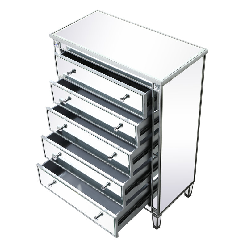 SPARKS 5 - Drawer 36'' W Chest, Mirrored/Silver