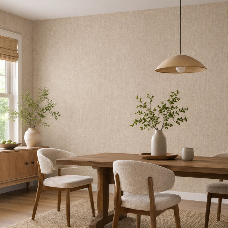 Beige Grasscloth Peel and Stick Textured Wallpaper