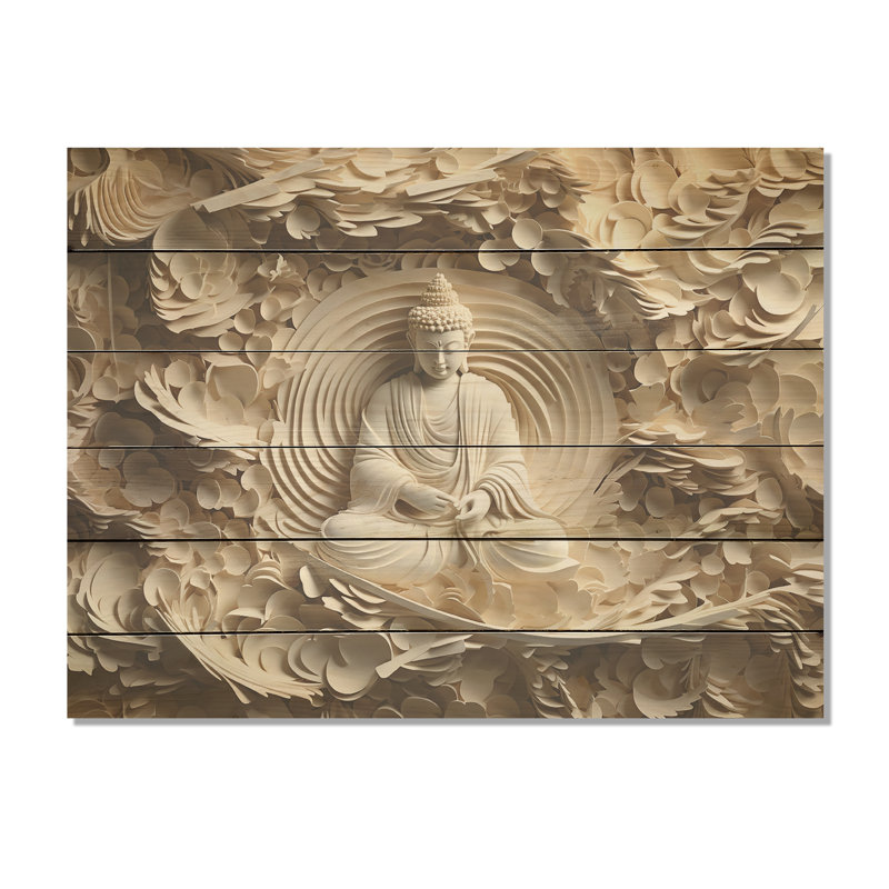 Statue simple de bouddhisme simple I - Art mural en bois sur bois de pin naturel, H 10 po x l 20 po