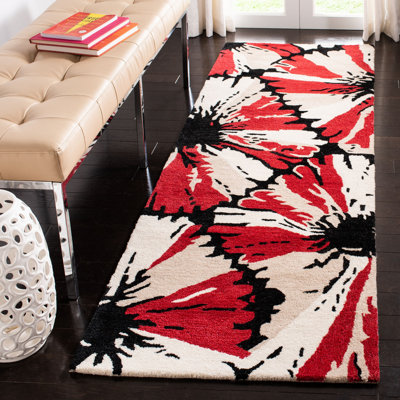 Tapis noir / rouge en laine touffeté à la main Avayah