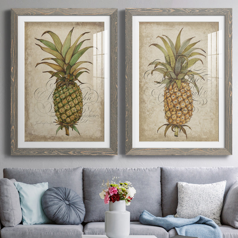Pineapple Study I encadré mat - prêt à accrocher, H 43,5 po x l 31,5 po x P 1 po, Gris