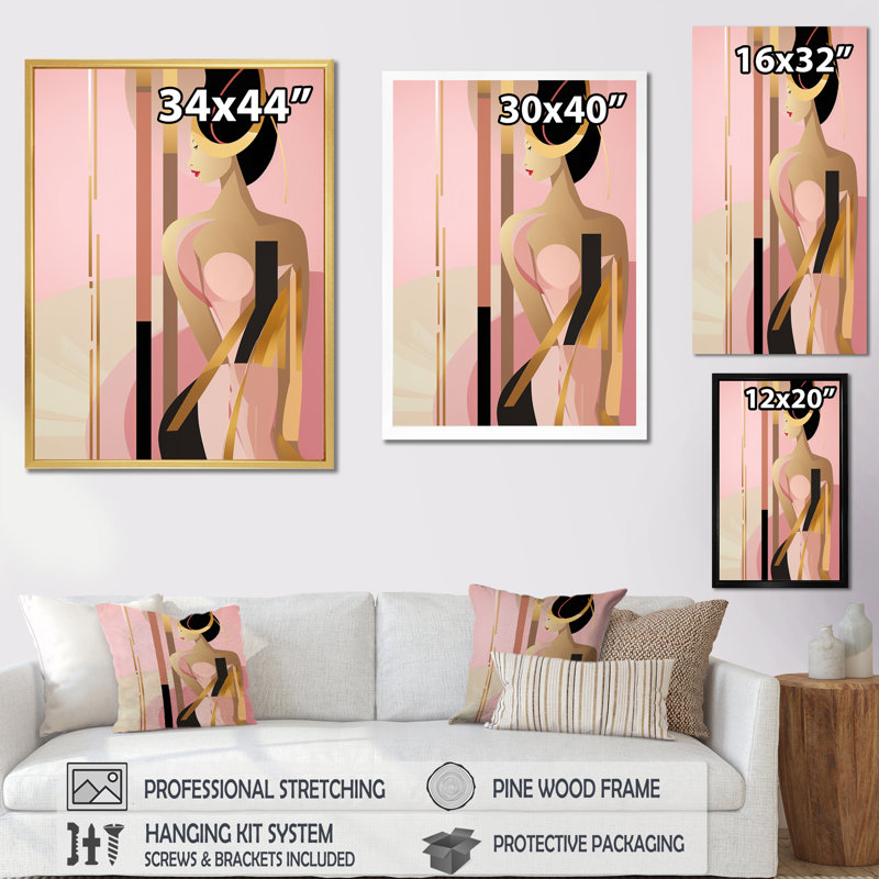 «Sensual Elegance Art Nouveau Woman Portrait», art mural moderne sur toile géométrique, 40" H x 30" W, Toile tendue