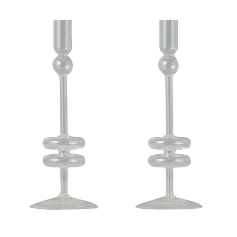 Bougeoirs de table en verre - Lot de 2 à 25 cm de hauteur - Transparent, H 10 po x l 4 po x P 4 po, Clair