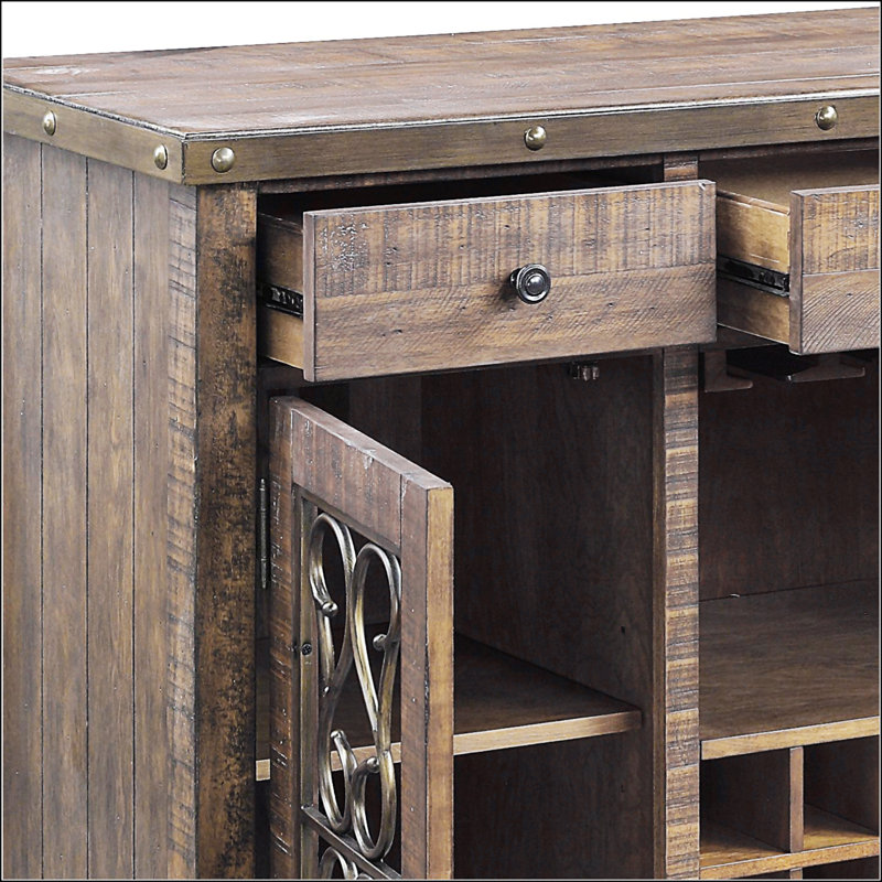Raphaela Weathered Cherry Finish Server W/Cup Holder & Wine Rack
