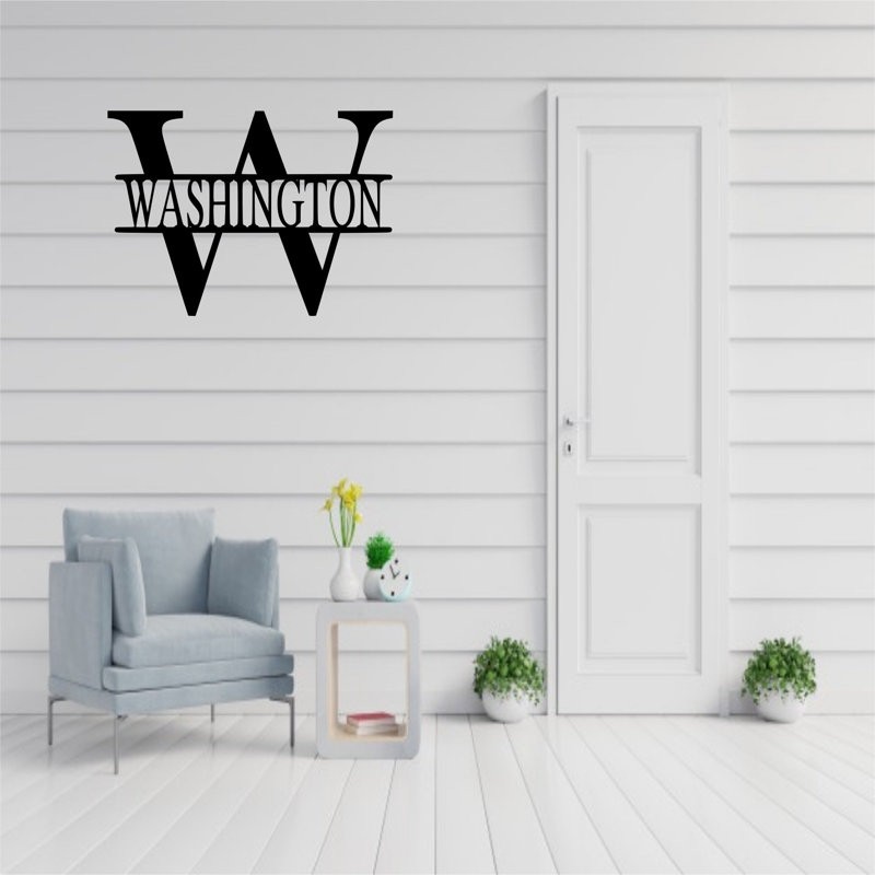 Décoration murale standard monogramme à lettre divisée, H 11,5 po x l 11,5 po x P 0,25 po, Dos plat, Oui