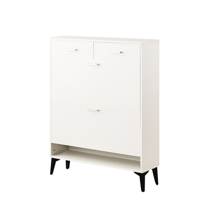 Particleboard Shoe Cabinet With Ample Storage For Home - White Functional Living Room Cubic Space