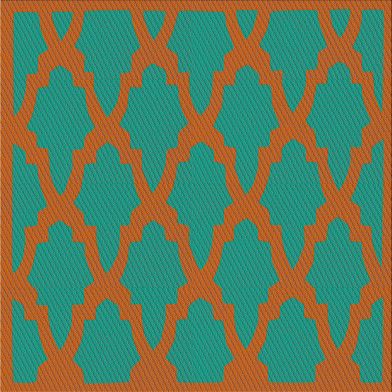 Tapis vert/rouge tissé à la machine, Carré 8 pi