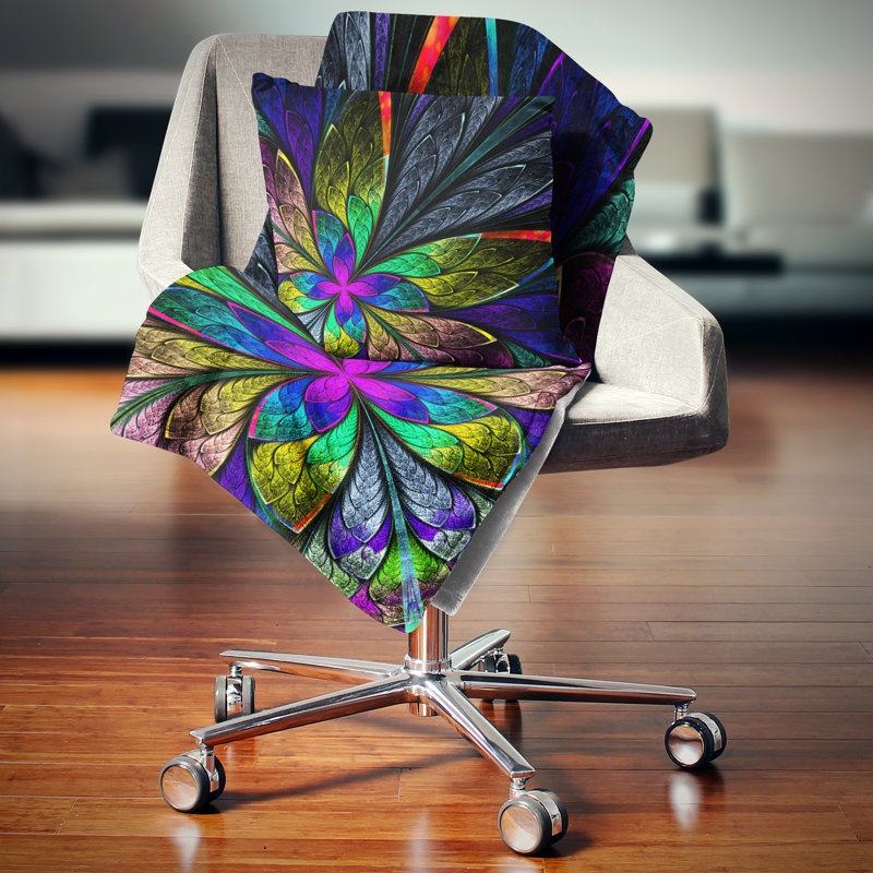 Oreiller à motif floral fractal, 16 po x 1 po, Coussin décoratif