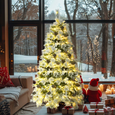 Arbre de Noël enneigé 6 pi avec lumières et pommes de pin
