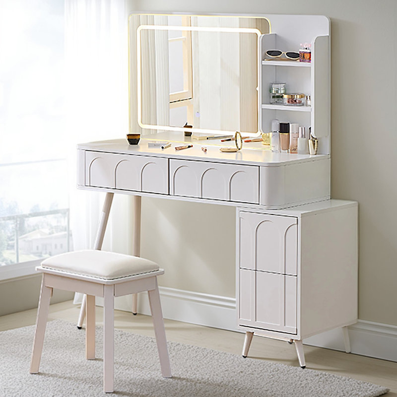 Modern Makeup Vanity Desk with LED Lights, Adjustable Mirror, and 4 Drawers, Perfect for Space-Saving and Stylish Bedrooms