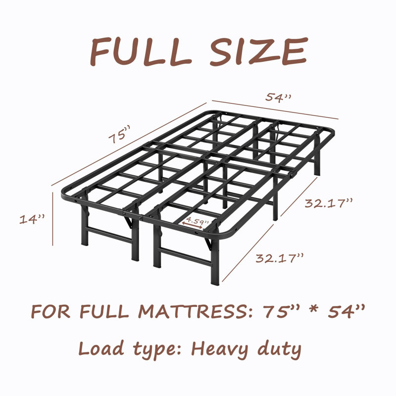 14" Platform Bed Frame No Box Spring Needed, Metal Bed Frame, Foldable Bed Frame, Easy To Assemble, Noise Free, Full