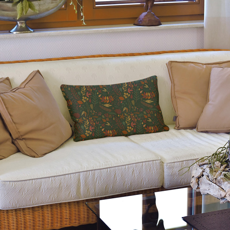 Linen Reversible Throw Pillow, Dark Green/Orange/Yellow