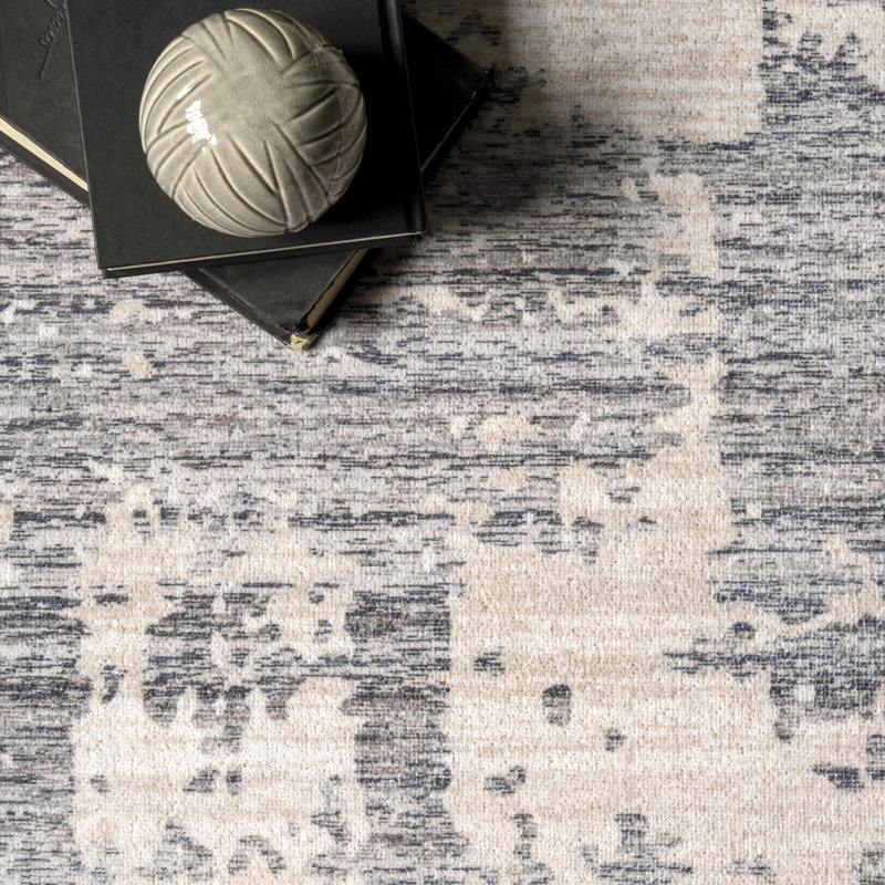Sewell Abstract Machine Washable Runner Rug for Living Room Bedroom Dining Room Entryway Hallway Kitchen, Grey/Beige