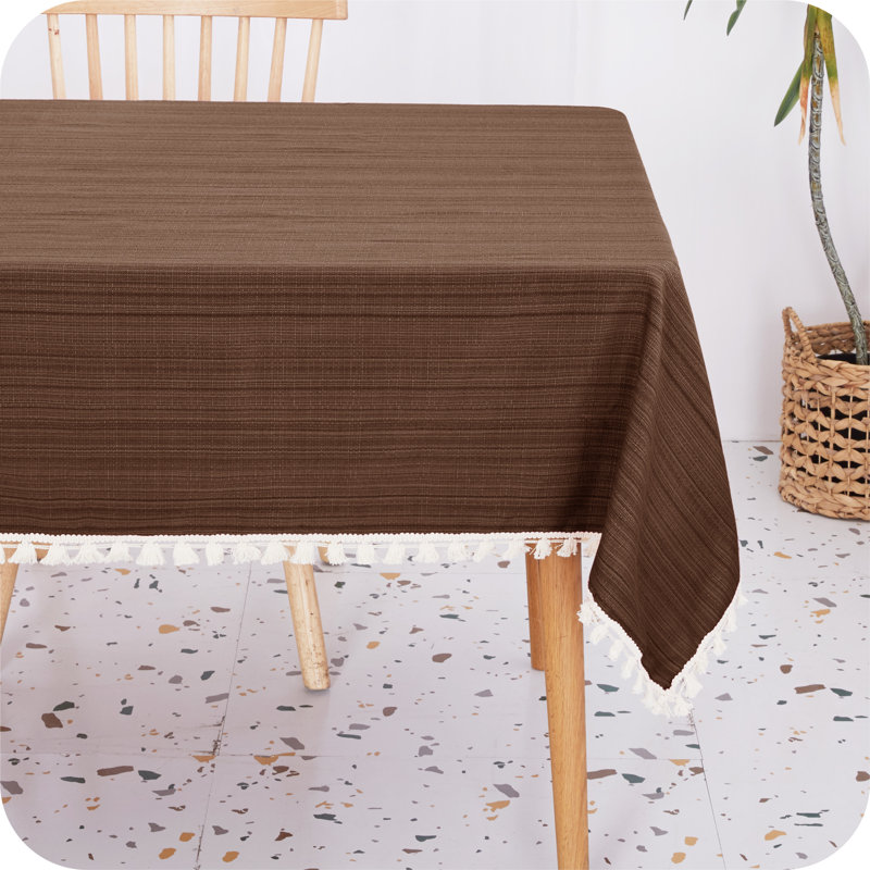 Rectangle Faux Linen Wipable Home Decorative Water Resistant Tablecloths, Brown, 140cm W x 200cm L