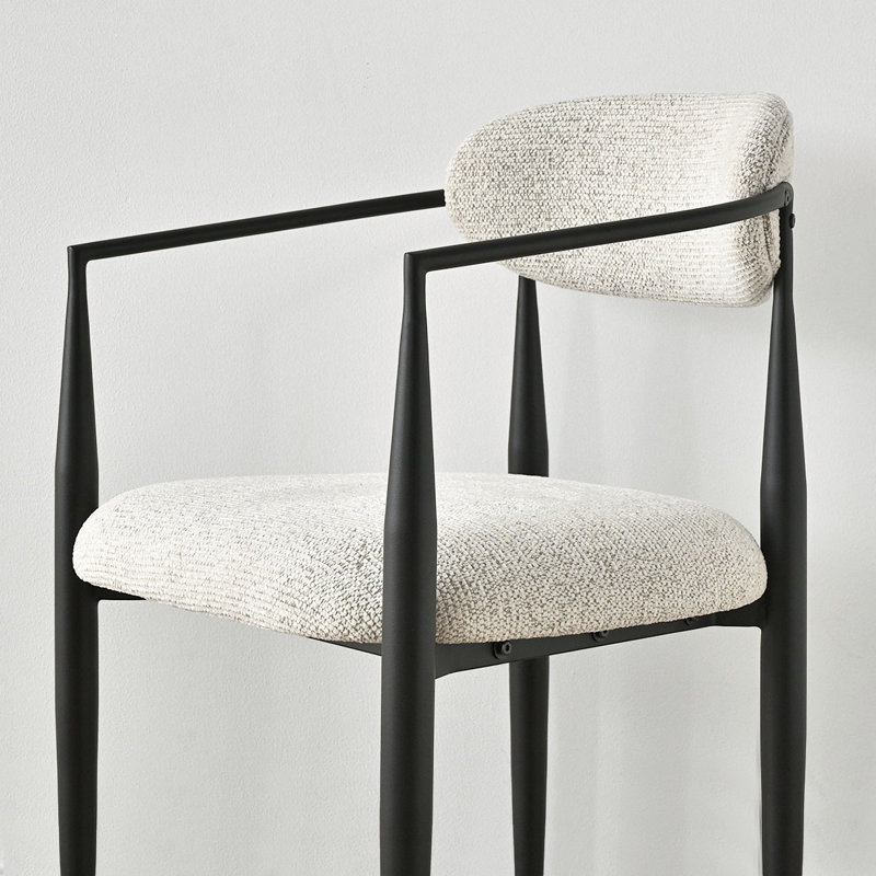 Chaises de salle à manger rembourrées en chenille avec accoudoirs, Beige, 4