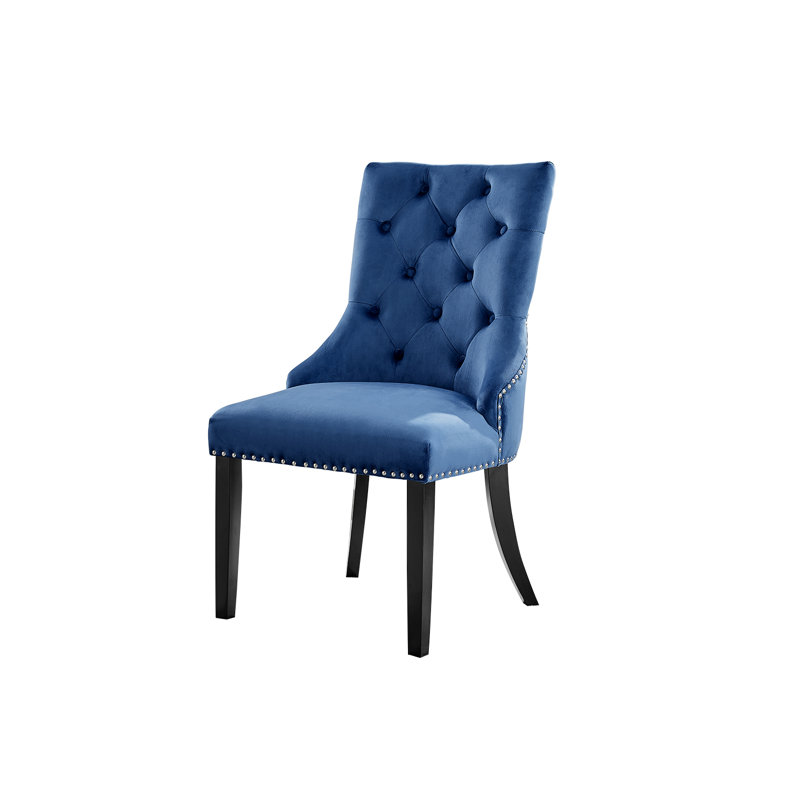 Eubanks Velvet Knockerback Dining Chairs with Metal Rivets and Chrome Legs, Black, Black