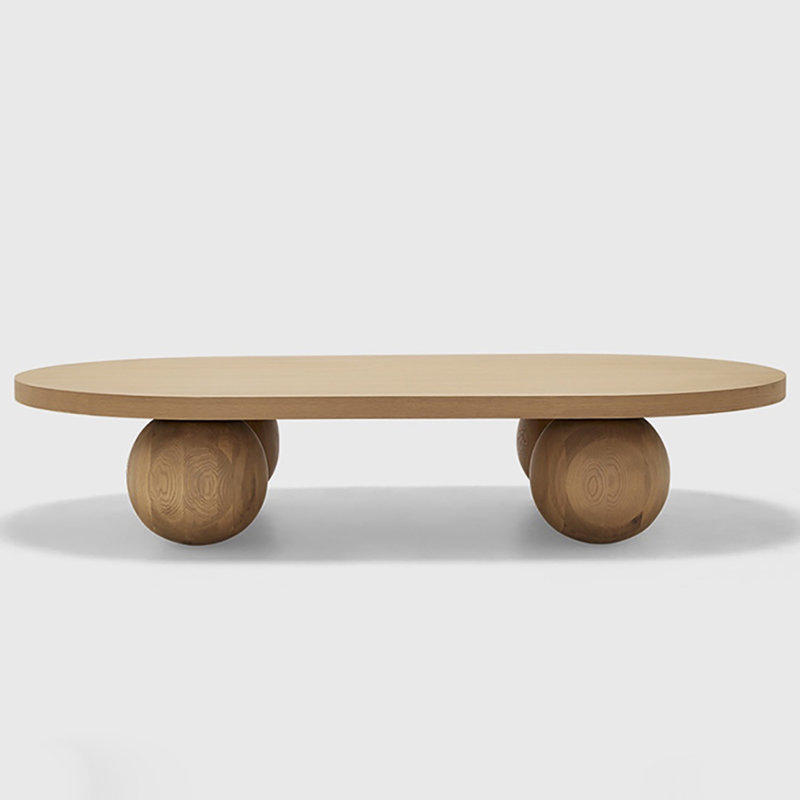 Table basse ovale en bois de frêne, Burlywood, H 11,8 po x L 59,1 po x l 31,5 po