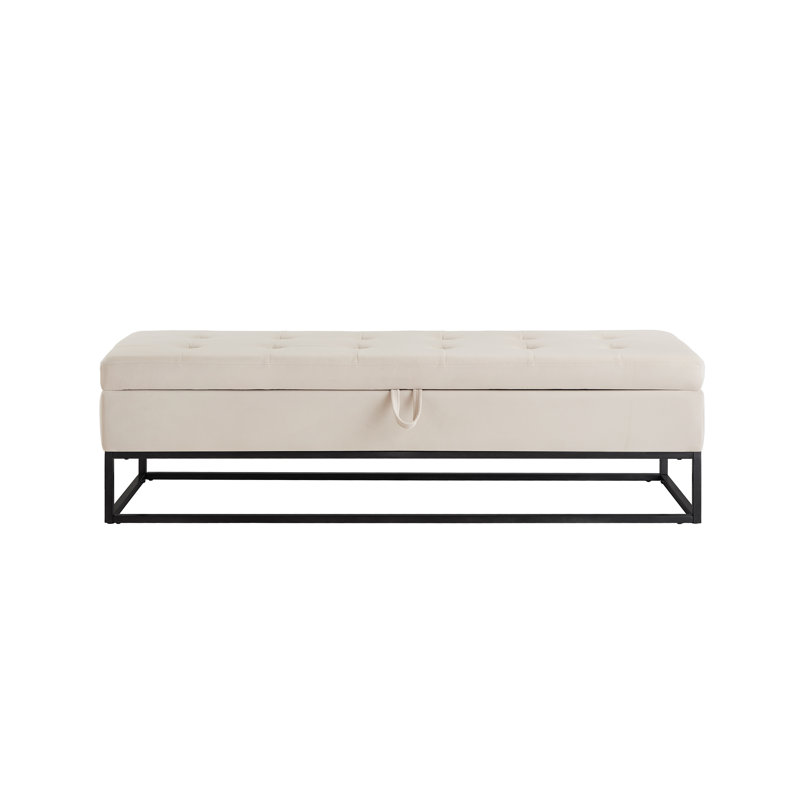 58.6 Inch Velvet Storage Bed Bench with Metal Base, Beige, Beige