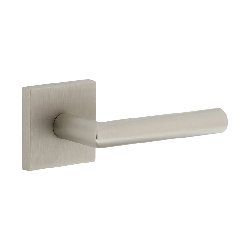 Viaggio Quadrato Rosette Privacy (Bed & Bath) with Moderno Lever, Right, Satin Nickel, 2.375"