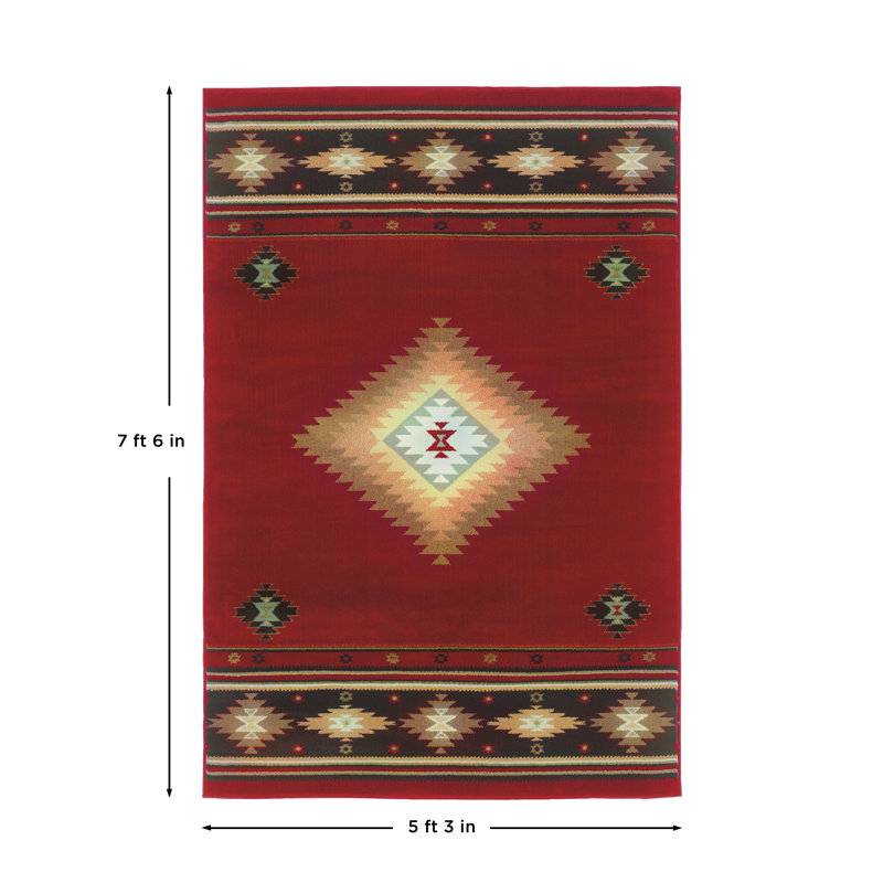 Tapis rouge / vert Appomattox Southwestern, Rectangle 5 pi 3 po x 7 pi 6 po