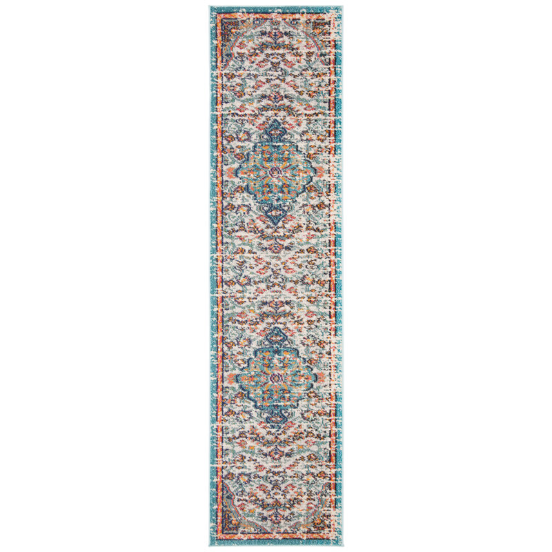 Tapis oriental Felty, Tapis de couloir 2 pi 2 po x 6 pi, Gris / bleu clair / orange
