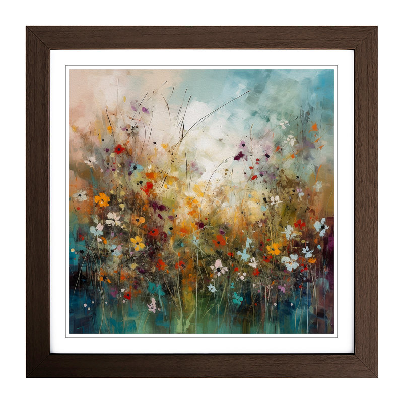 Meadow Abstract Art No.3 - Single Picture Frame Print on Wood, Walnut