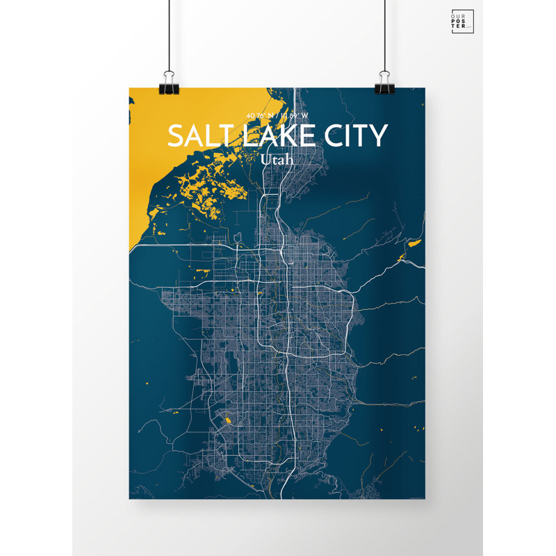 « salt lake city map », reproduction d’impression sur affiche, H 17 po x l 11 po